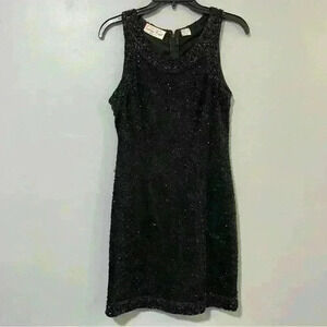 Laurence Kazar New York Womans Dress Vintage Sparkle Holiday 100% Silk Blk Sz PS